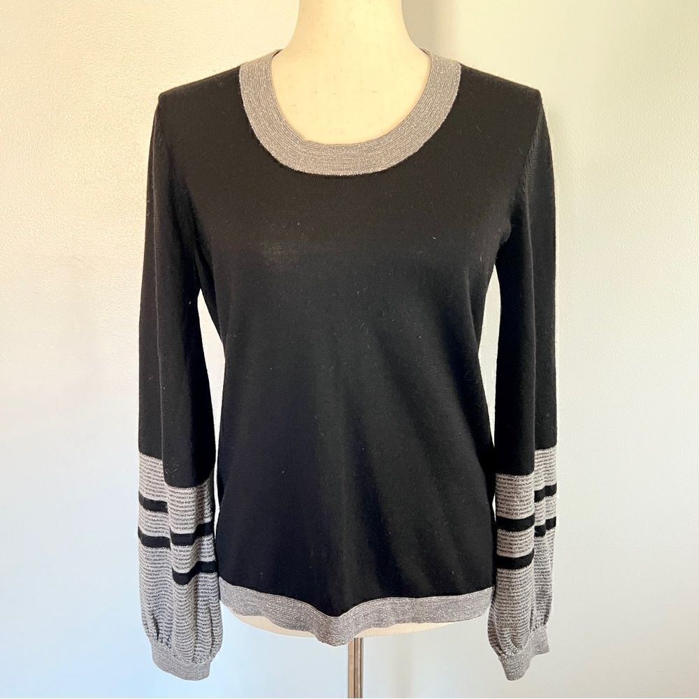 Boden Black Sweater Silver Metallic Trim UK 14 US 10 Wool Blend